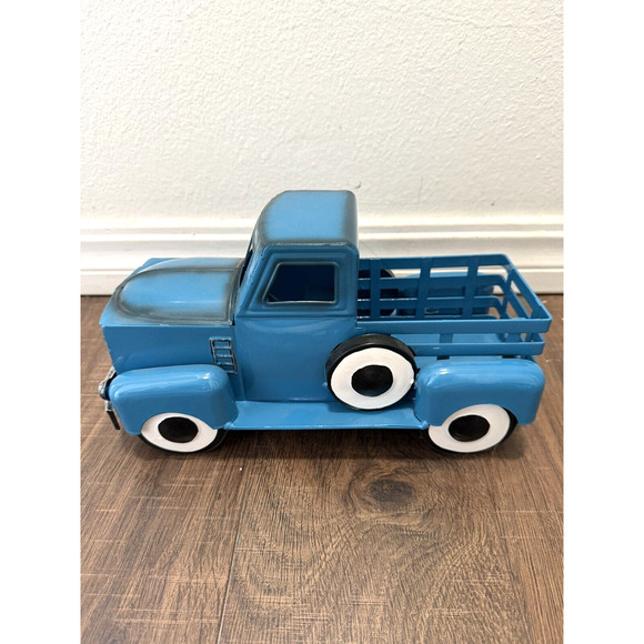 Blue Metal Tree Farm Truck Seasons Greetings Decor - Picture 2 of 7